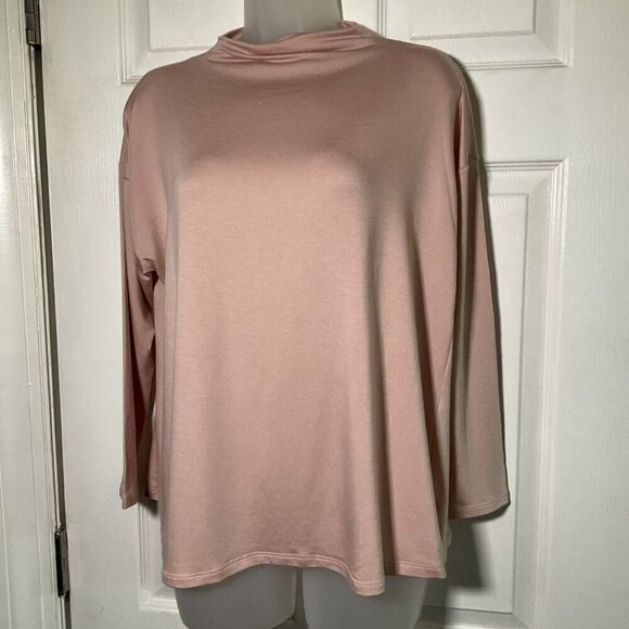 Eileen Fisher NWT Funnel Neck Box Top PS Blush Pink Loungewear Casual Oversized - Picture 1 of 12